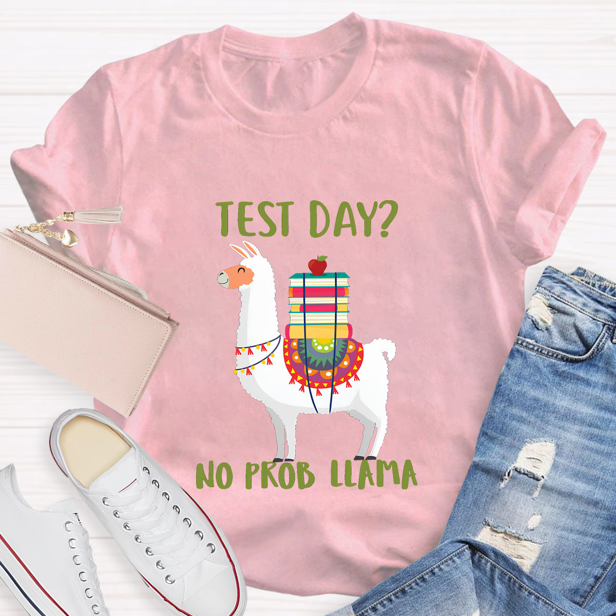 Test Day No Prob Llama Funny Teacher T-Shirt
