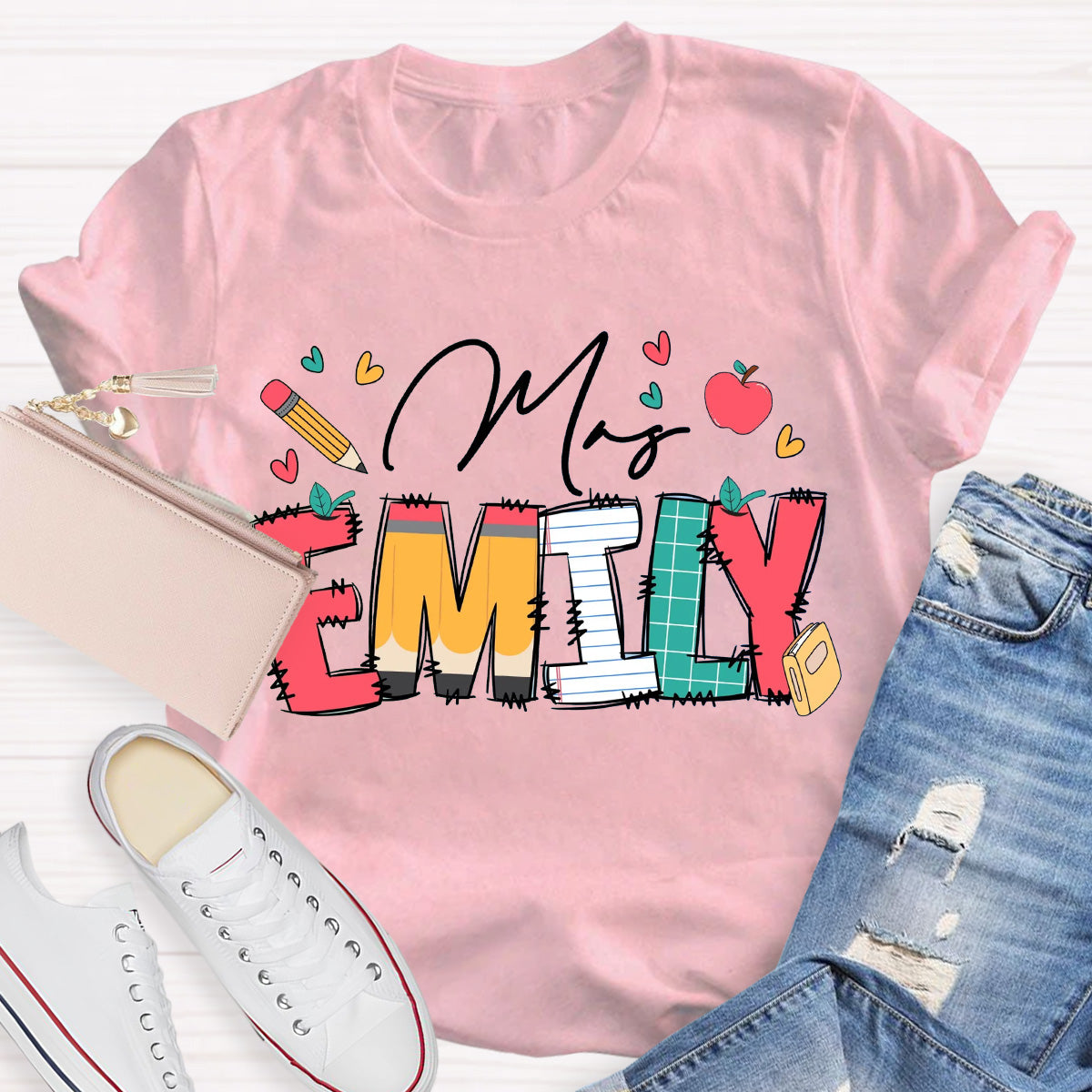 Personalize Name Apple Teacher T-Shirt