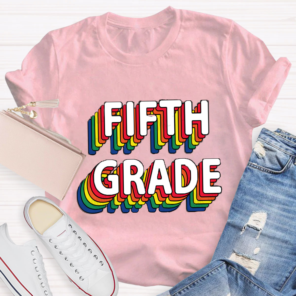 Personalized Grade Colored Text Teacher T-Shirt