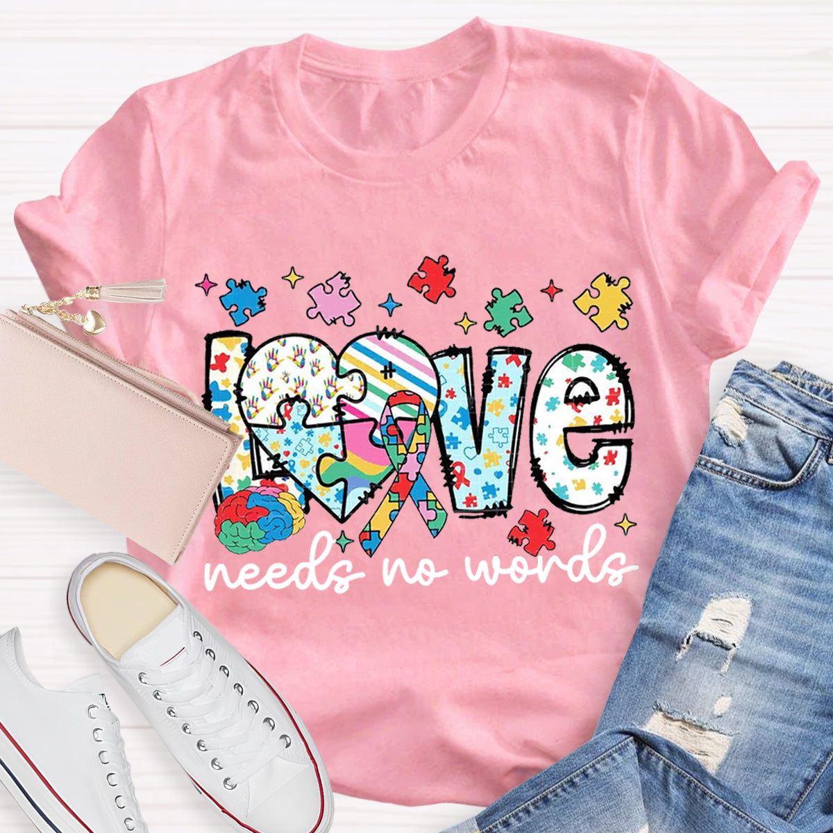 Love Needs No Words Autism Teacher T-Shirt