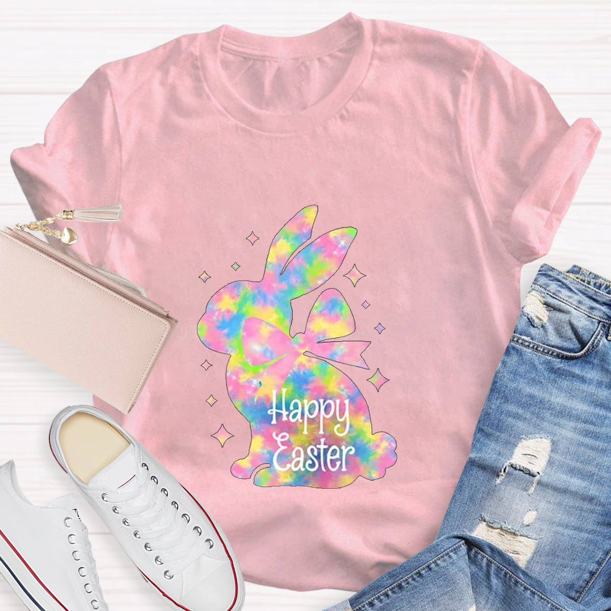 Happy Easter Colorful Bunny Teacher T-Shirt