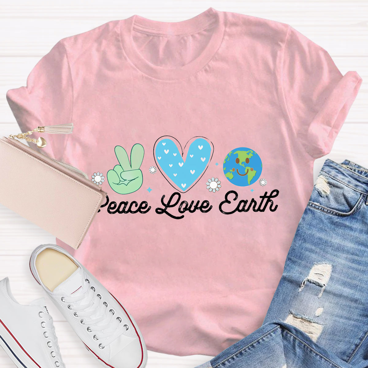 Peace Love Earth Teacher T-Shirt