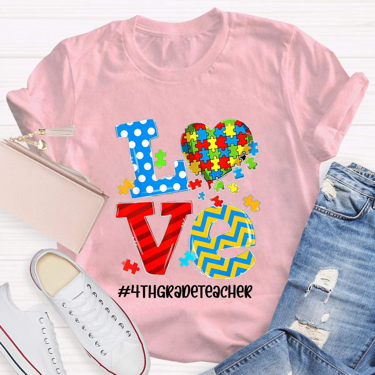 Personalized Grade Teacher Love Students With Heart T-Shirt