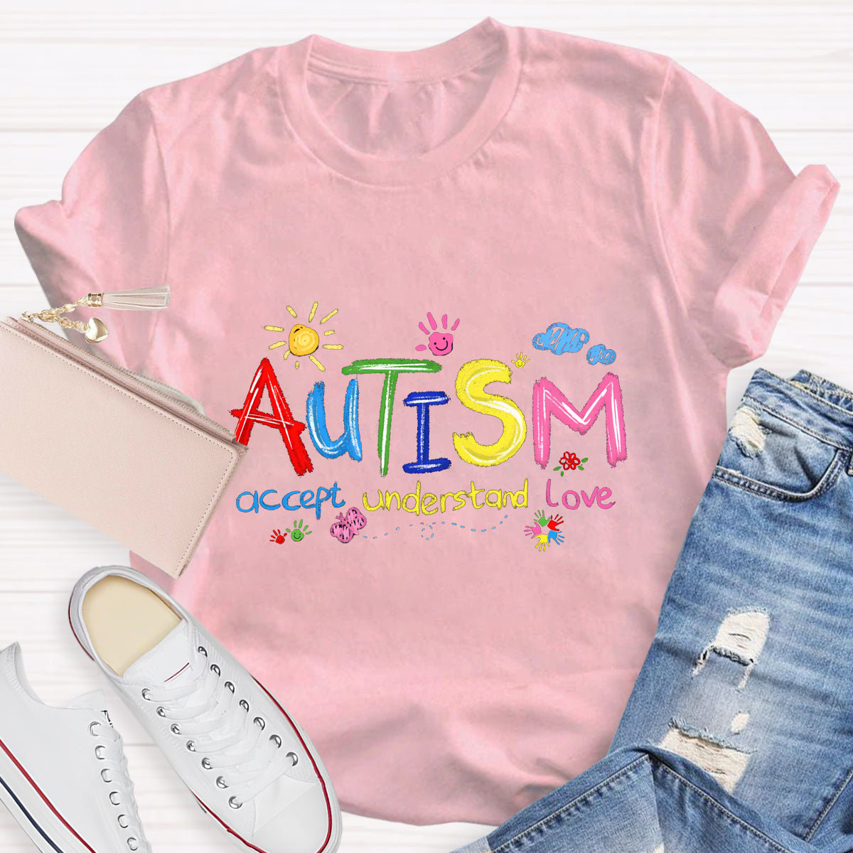 Brushstroke Autism Love Accept Teacher T-Shirt