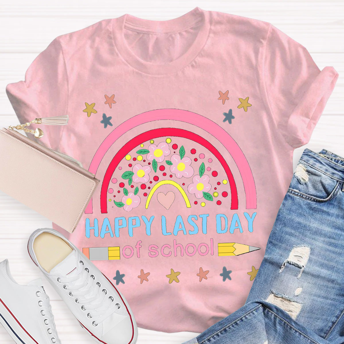 Happy Last Day Of School Flower Teacher T-Shirt