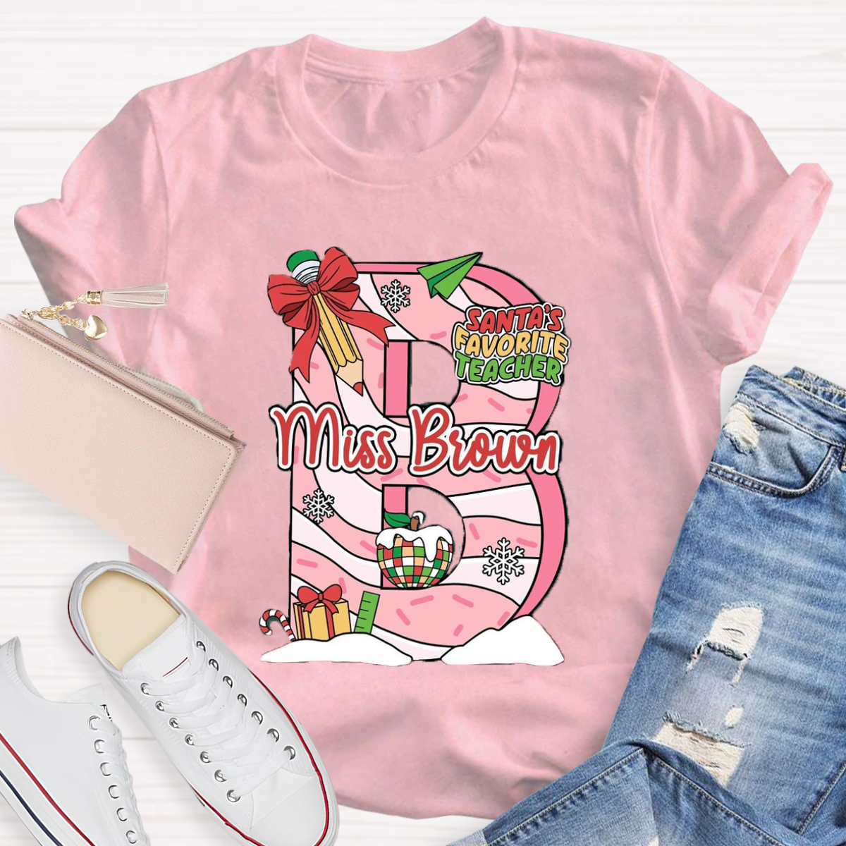 Personalized Name Santa's Favorite Teacher T-Shirt