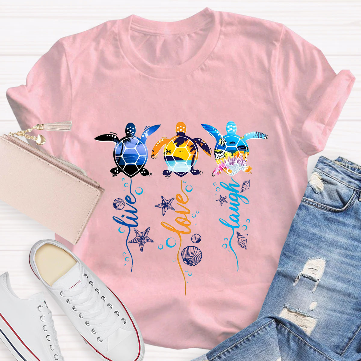 Purple and Pink Sea Turtle Swimming in Blue Ocean T-Shirt