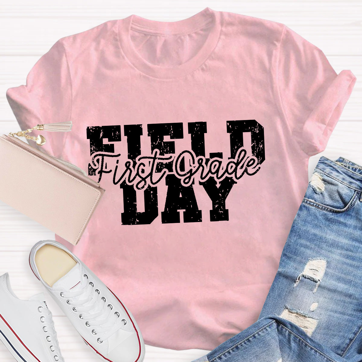 Personalized Grade Field Day Black Letter Teacher T-Shirt