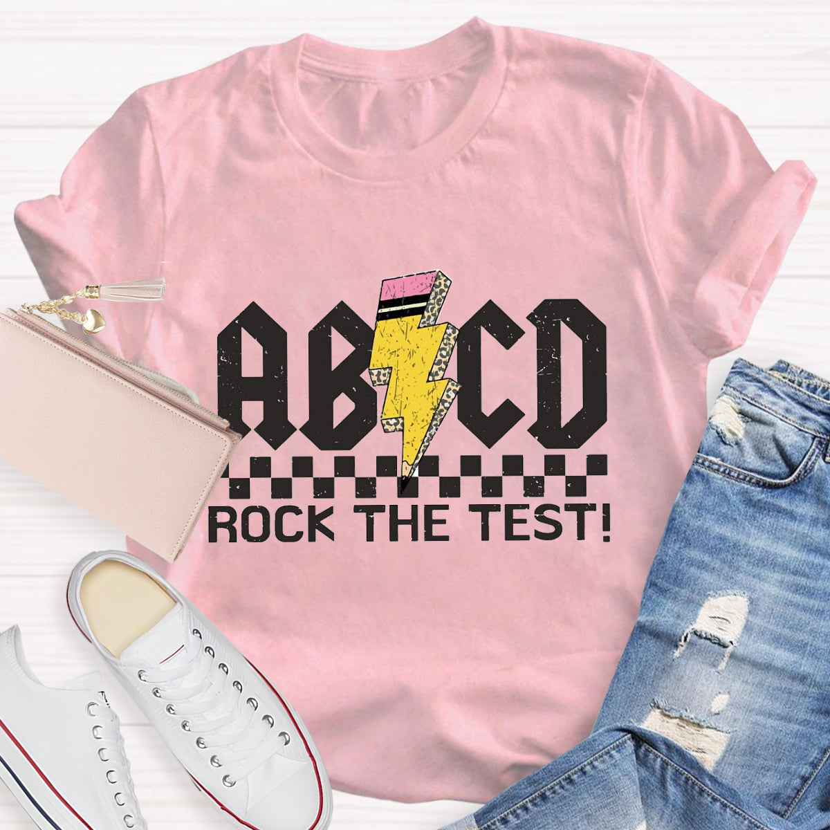 ABCD Rock The Test Teacher T-Shirt