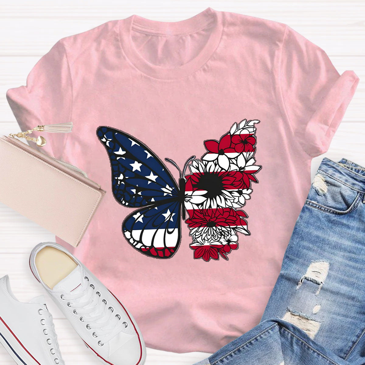 USA Floral Butterfly T-Shirt