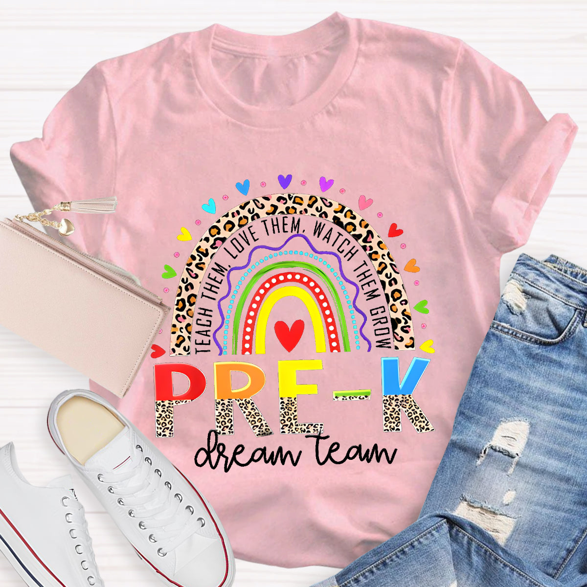 Personalized Grade Dream Team Colorful Heart T-Shirt