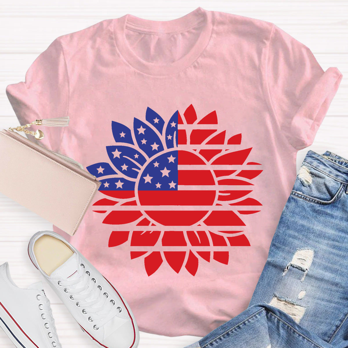 Stars and Stripes Sunflower Teacher T-Shirt