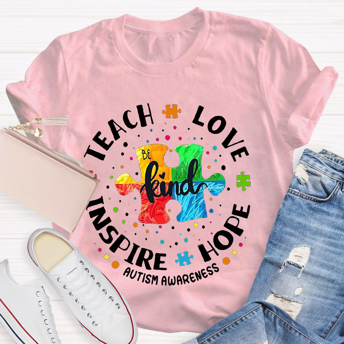 Teach Love Hope Inspire Be Kind Autism Awareness T-Shirt