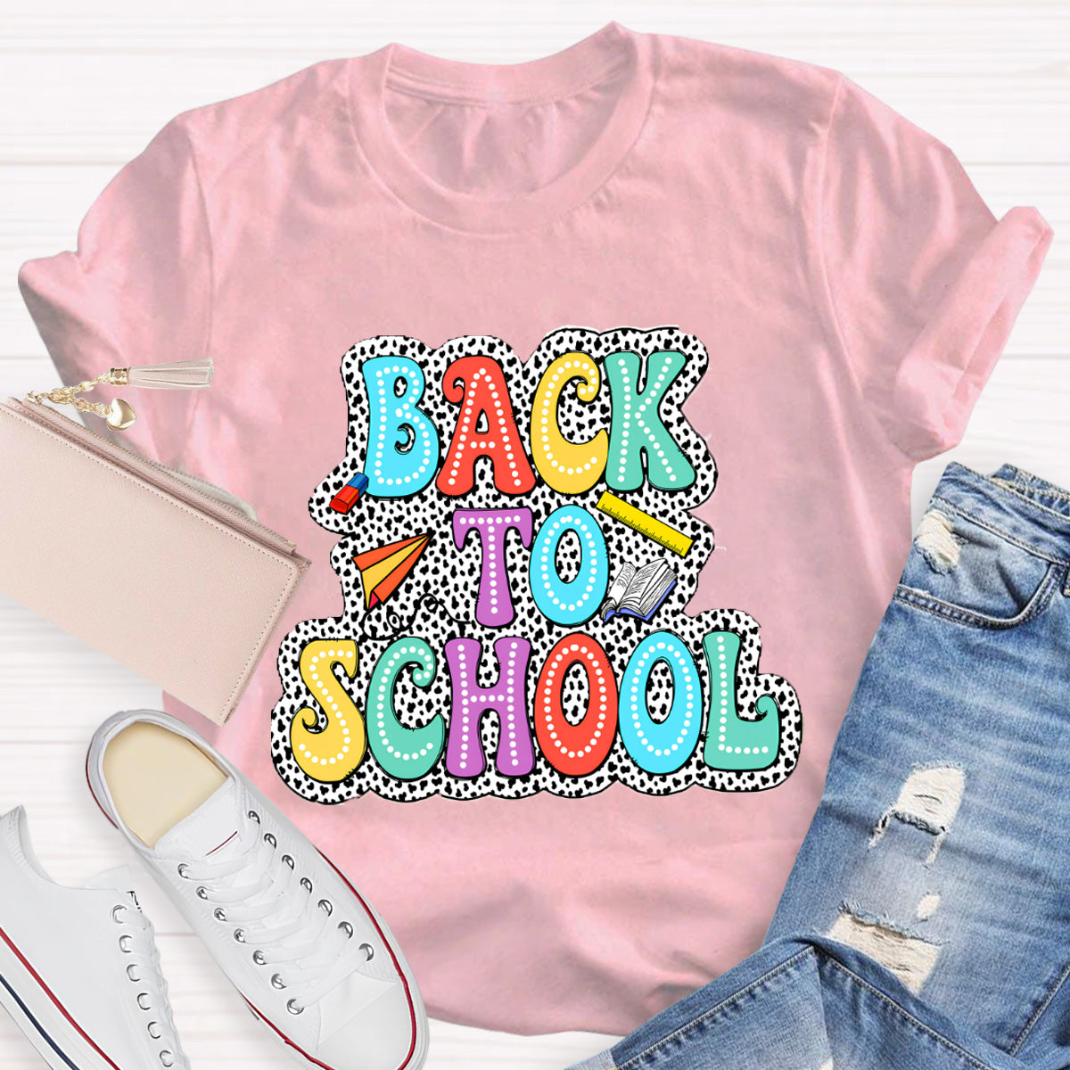 Welcome Back To School Dot Printed Teacher T-Shirt