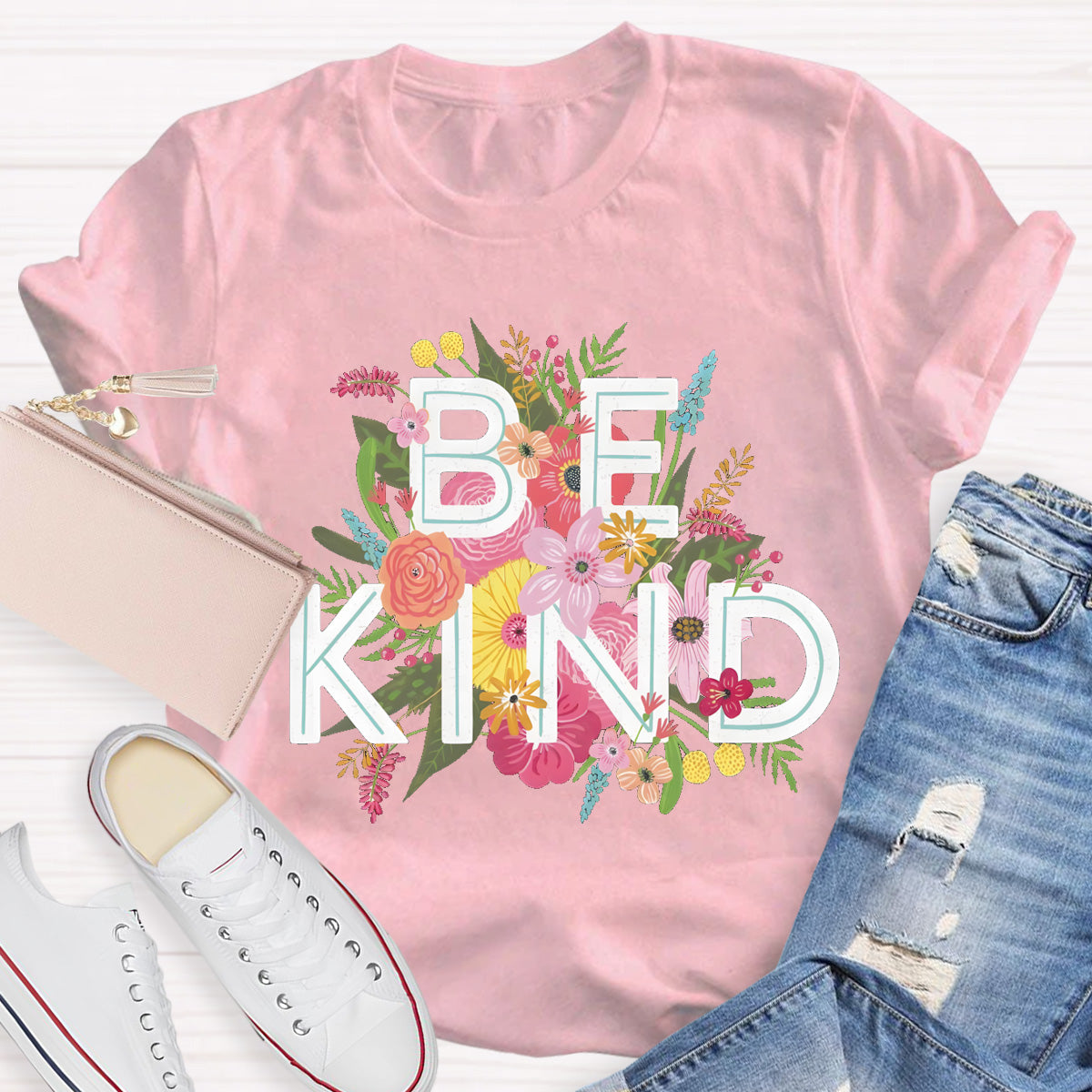 Floral Be Kind Teacher T-Shirt