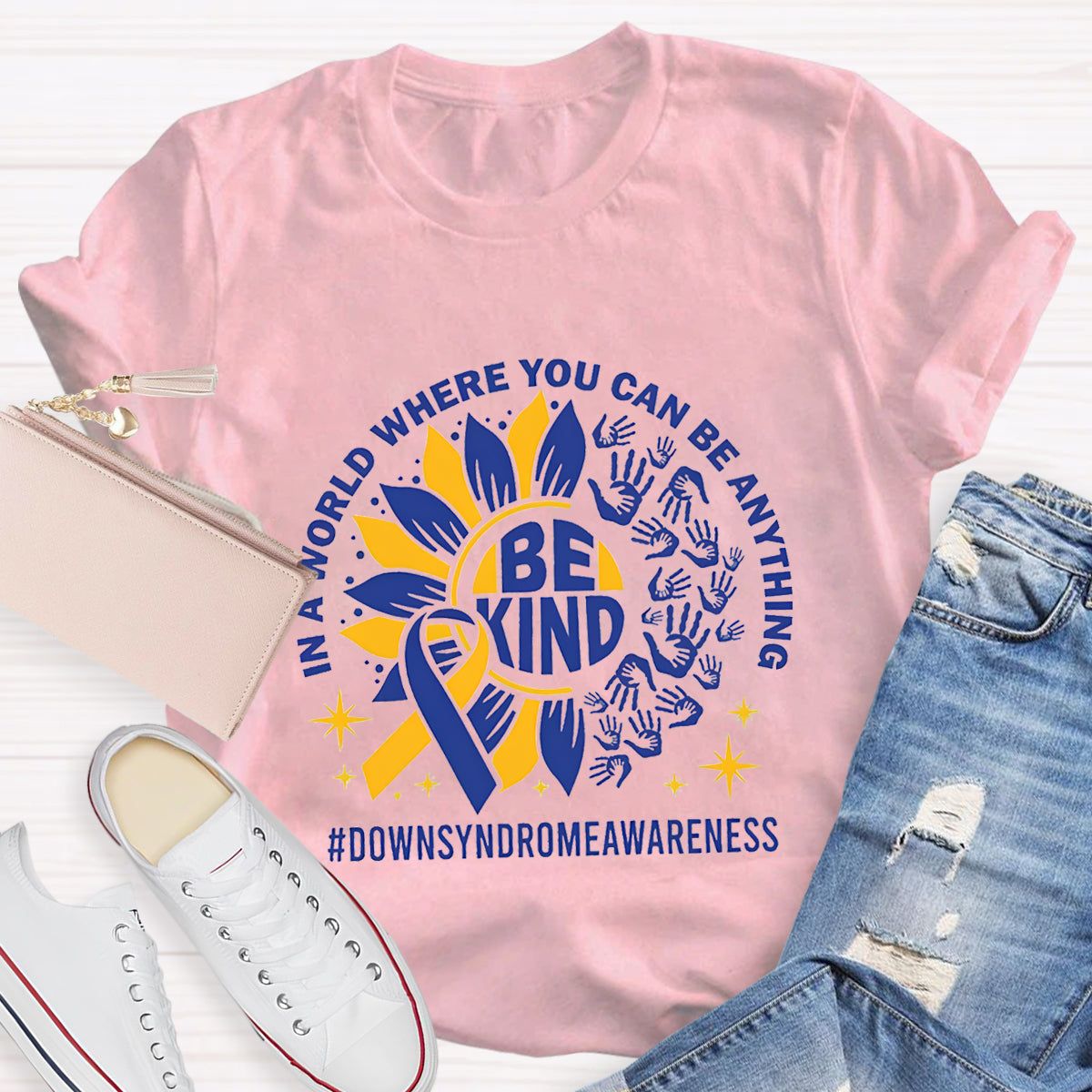 Be Kind Down Syndrome Awarenes Teacher T-Shirt