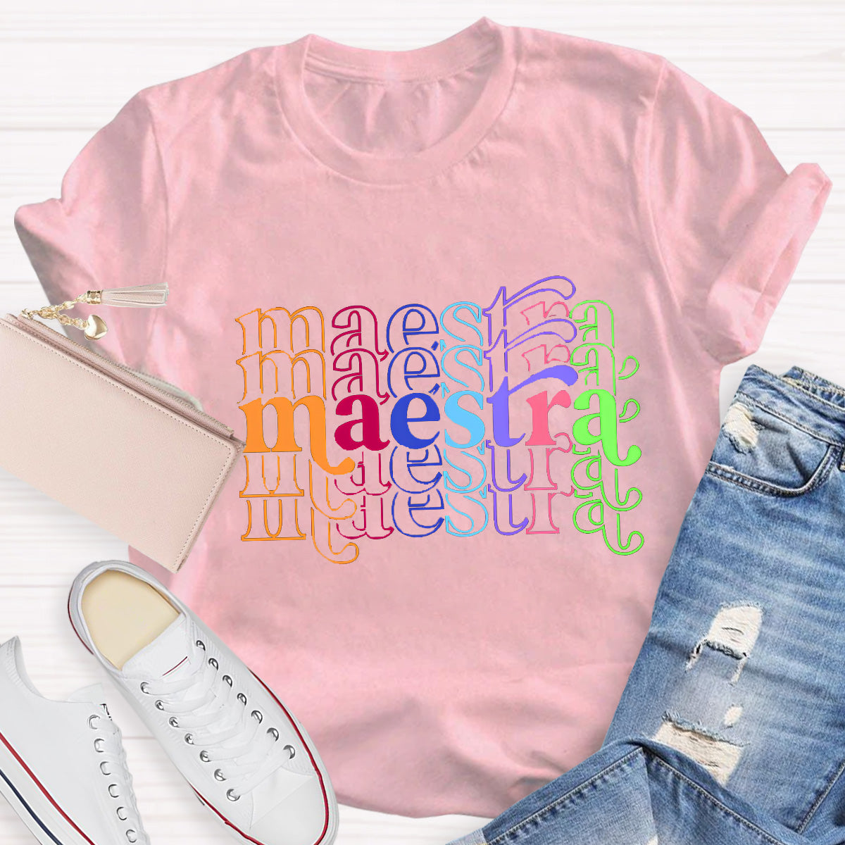 Maestra Colorful Letters Teacher T-Shirt