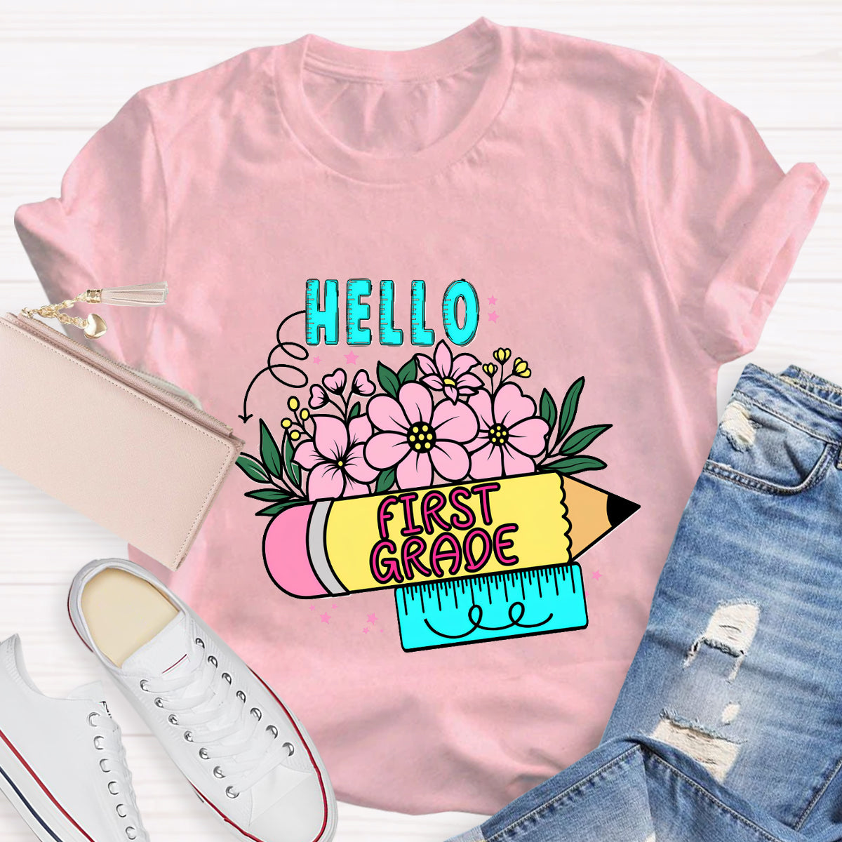 Personalized Grade Hello First Grade Back To School T-Shirt