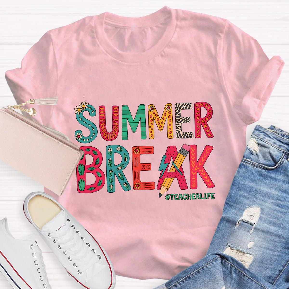 Summer Break Teacher Life Pencil Teacher T-Shirt