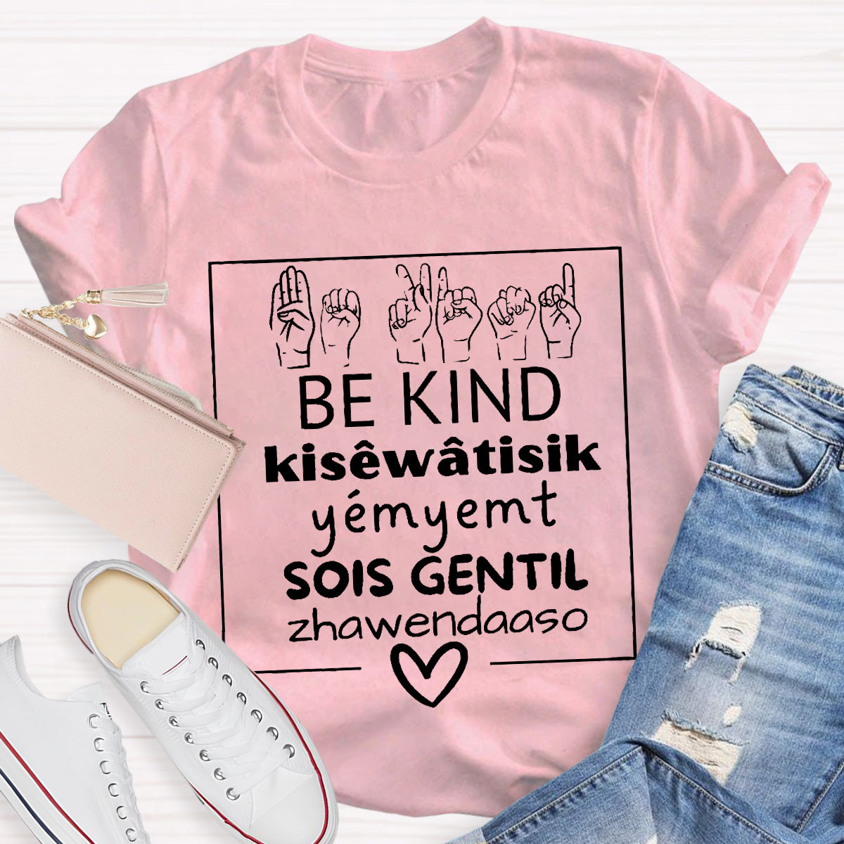 Various Languages Be Kind Heart Teacher T-Shirt