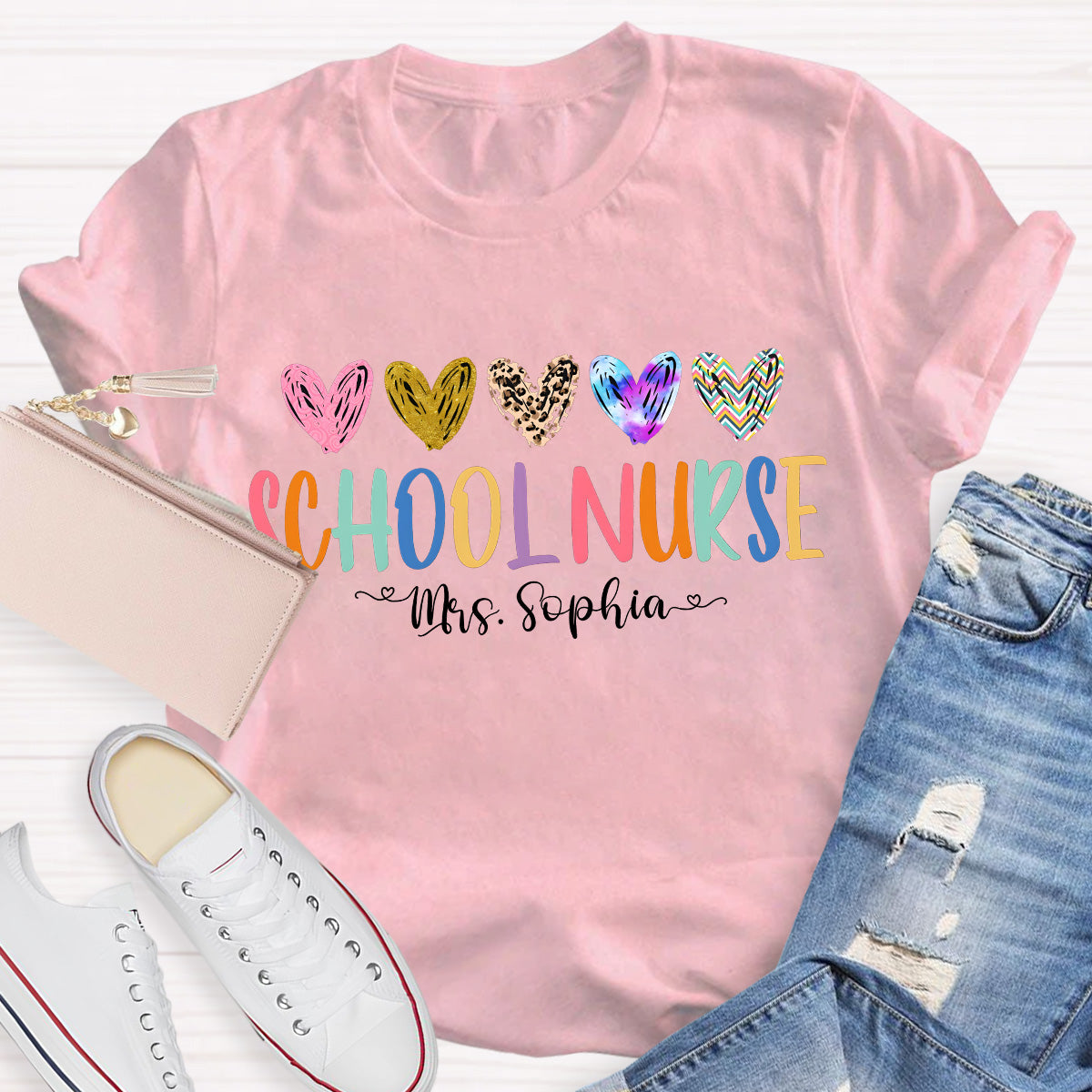 Personalized Name School Nurse  Teacher T-Shirt