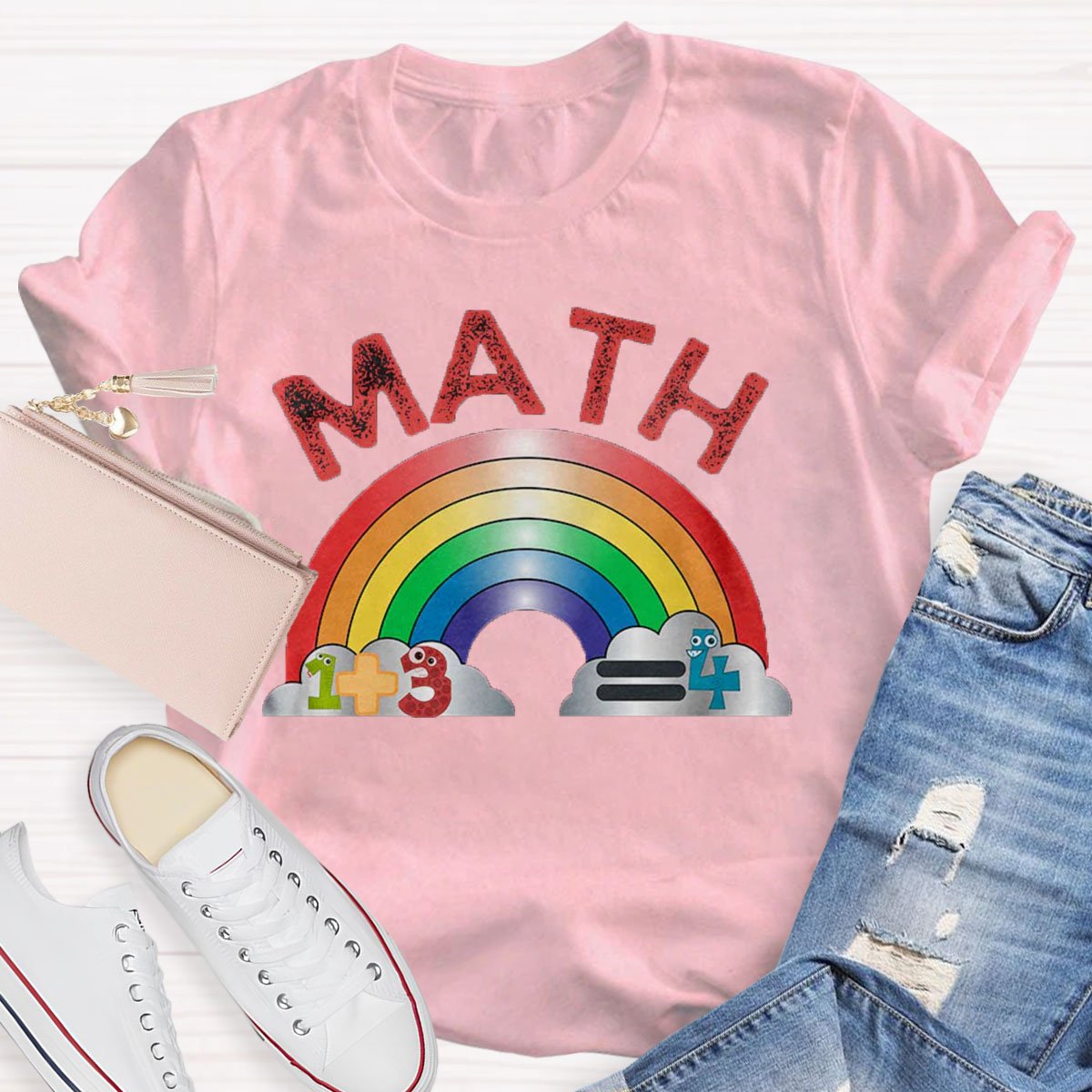 Math Teacher With Rainbow Print Short Sleeve T-shirt