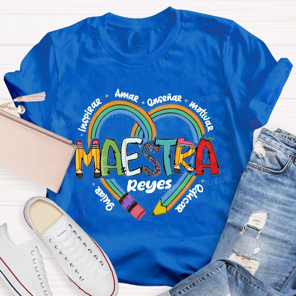 Personalized Name Amar Inspirar EnseñAr Motivar Educar Guiar Spanish Teacher T-shirt