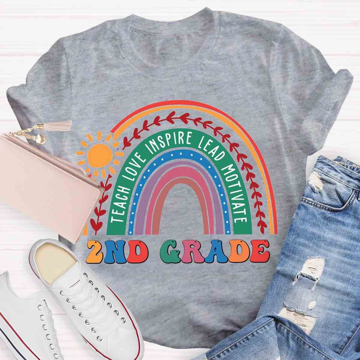 Personalized Grade Rainbow Teachers Love Inspire T-Shirt