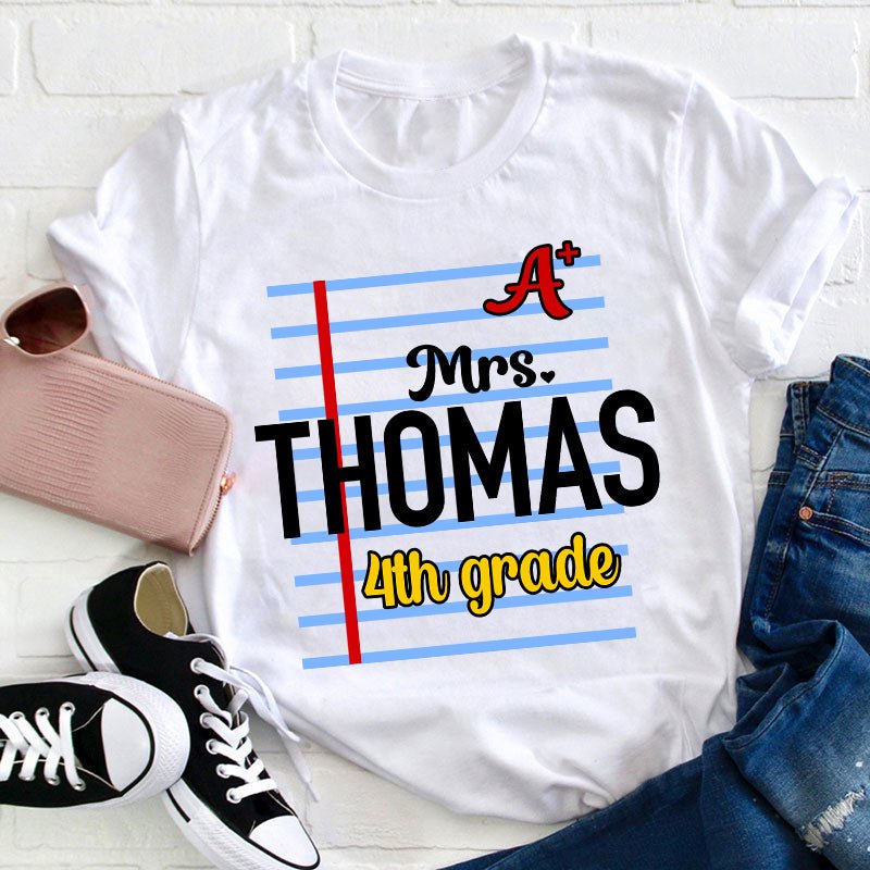 Personalized Name And Grade A Teacher T-Shirt