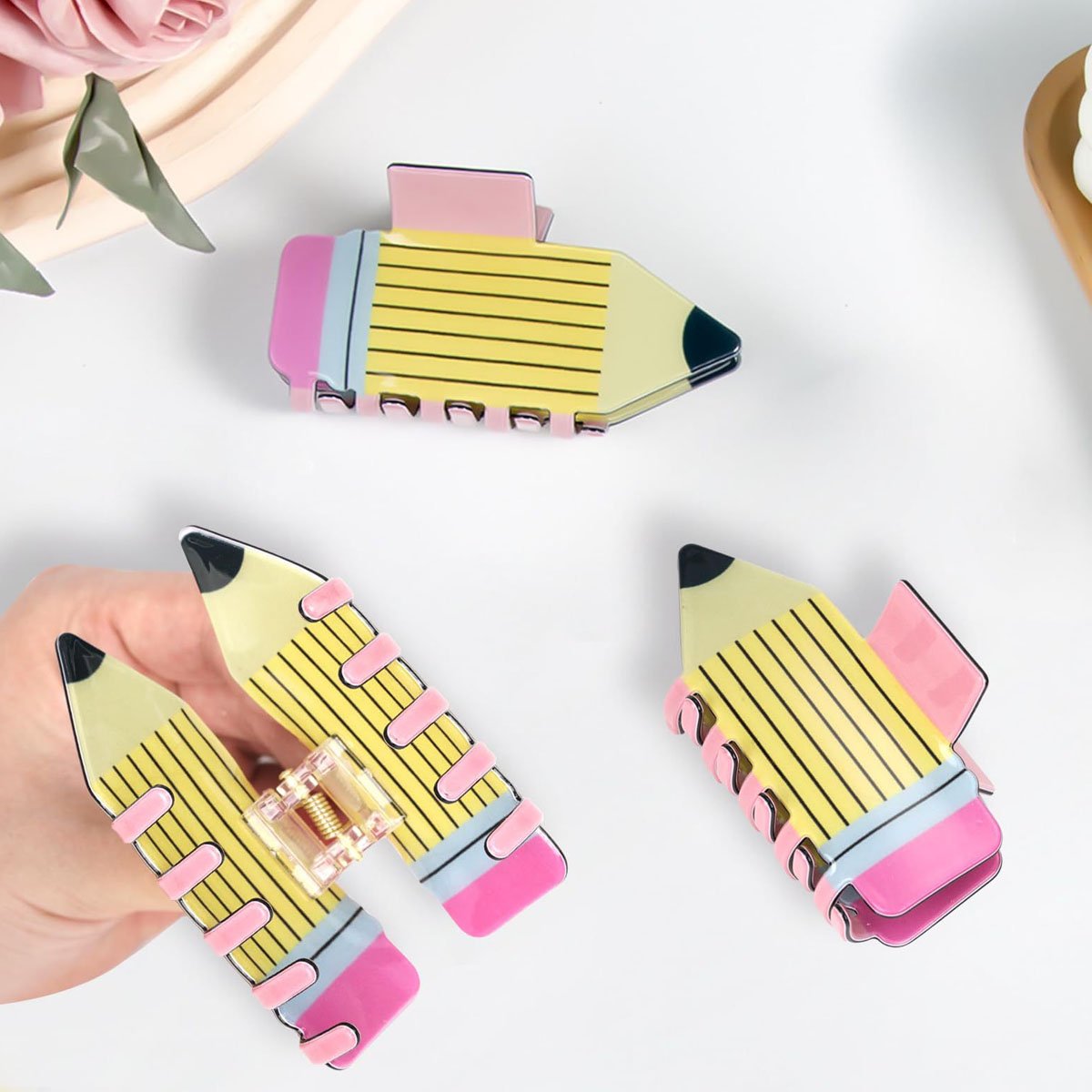 3-Pack Pencil Hair Claw Cute and Fun Hair Accessories