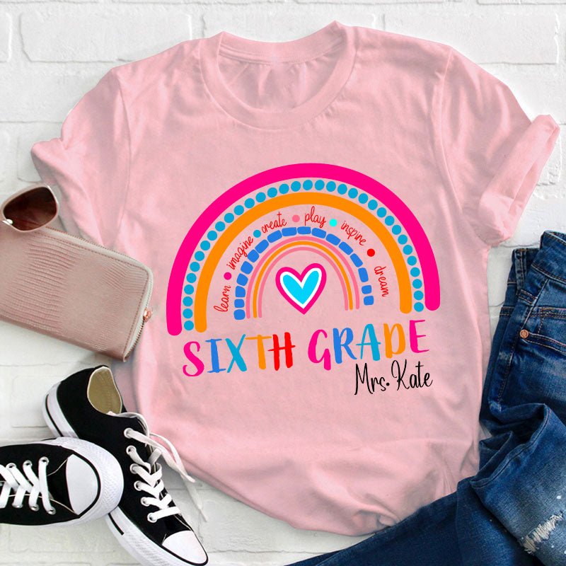 Personalized Grade And Name Learn Imagine Create Inspire Teacher T-Shirt