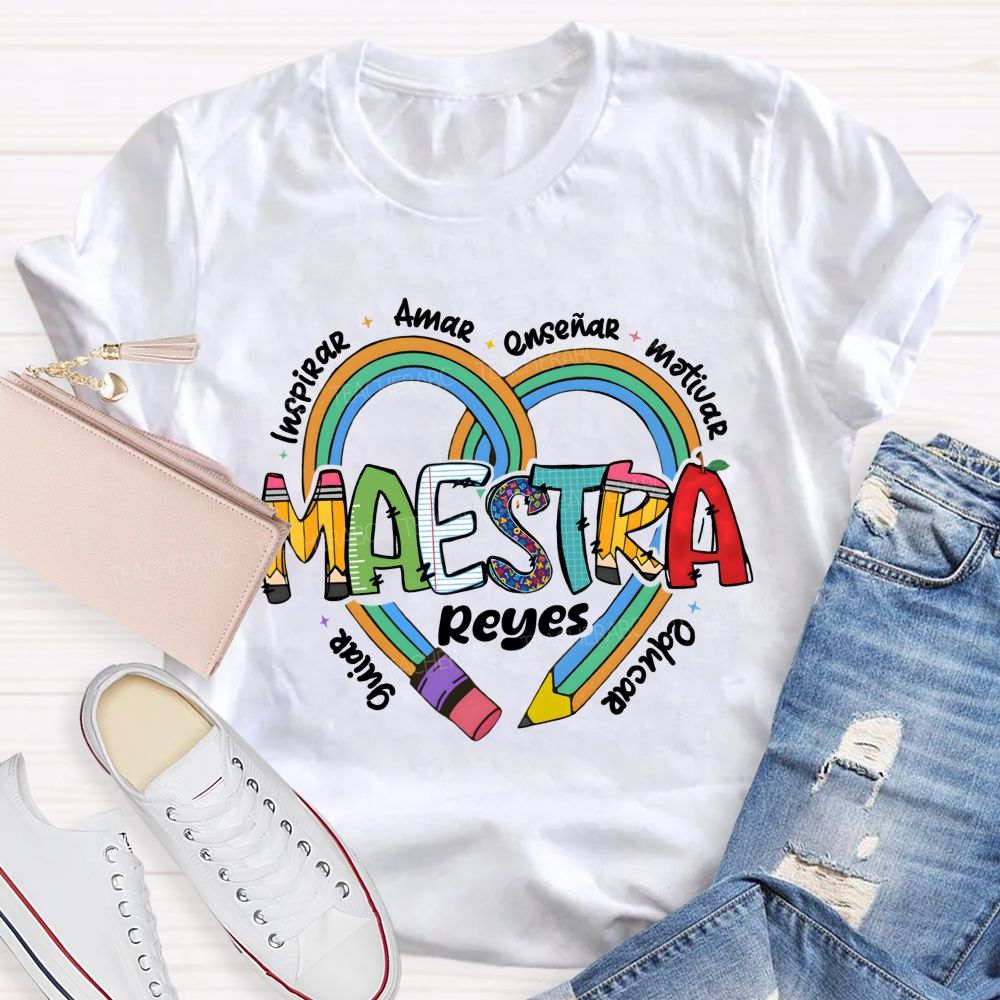 Personalized Name Amar Inspirar EnseñAr Motivar Educar Guiar Spanish Teacher T-shirt