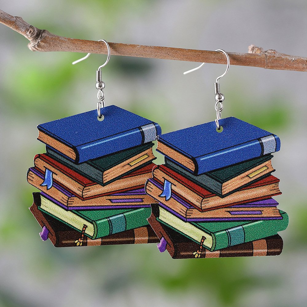 3d Love Textbook Wooden Back-To-School Season Teacher Earrings