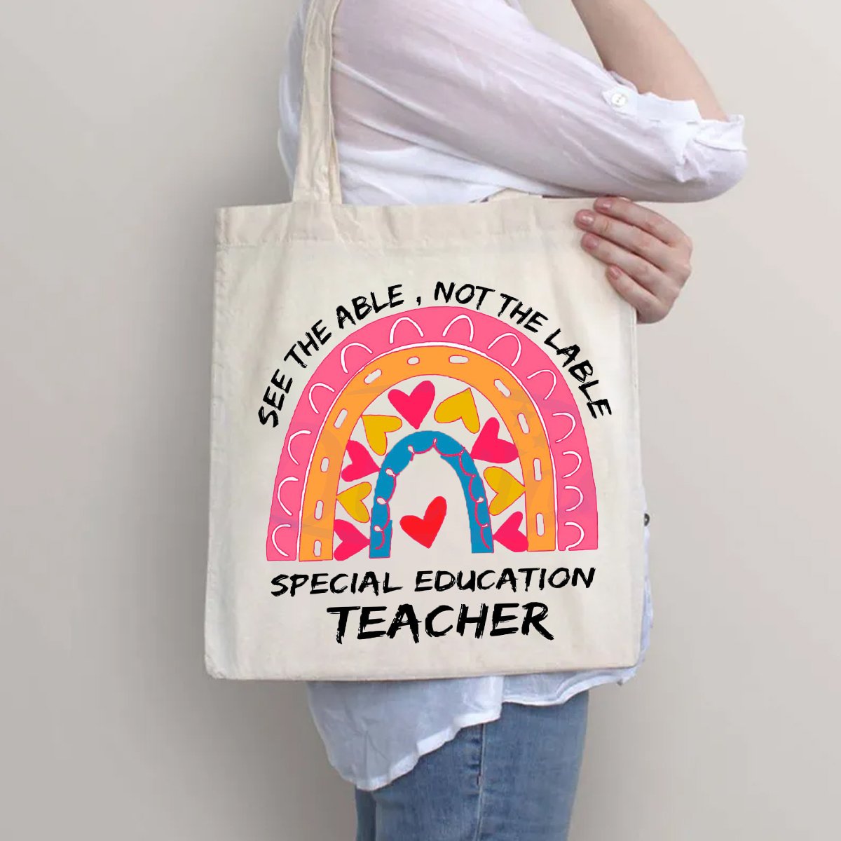 Special Education Heart Rainbow Tote Bag
