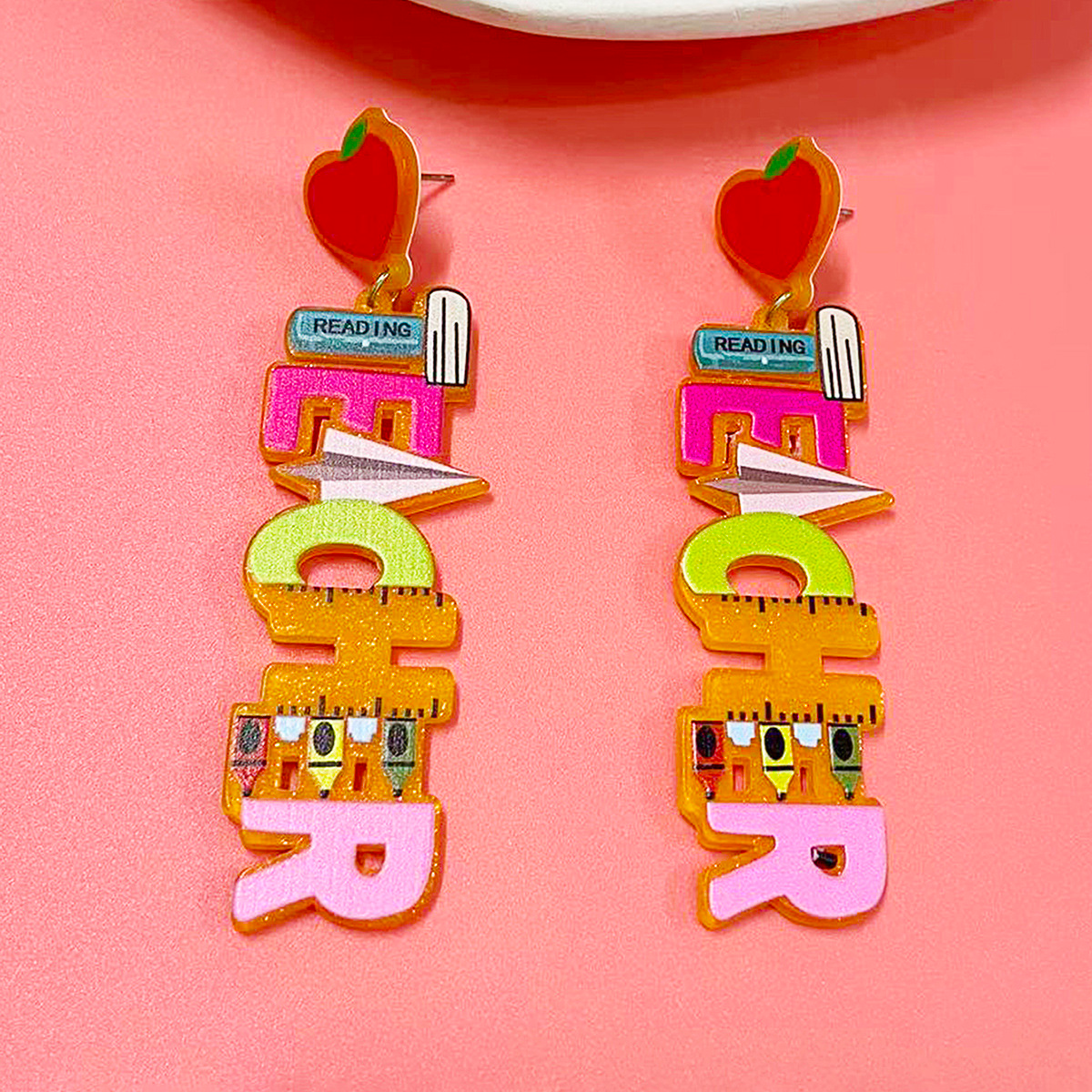 Heart Heart Letter TEACHER Acrylic Earrings
