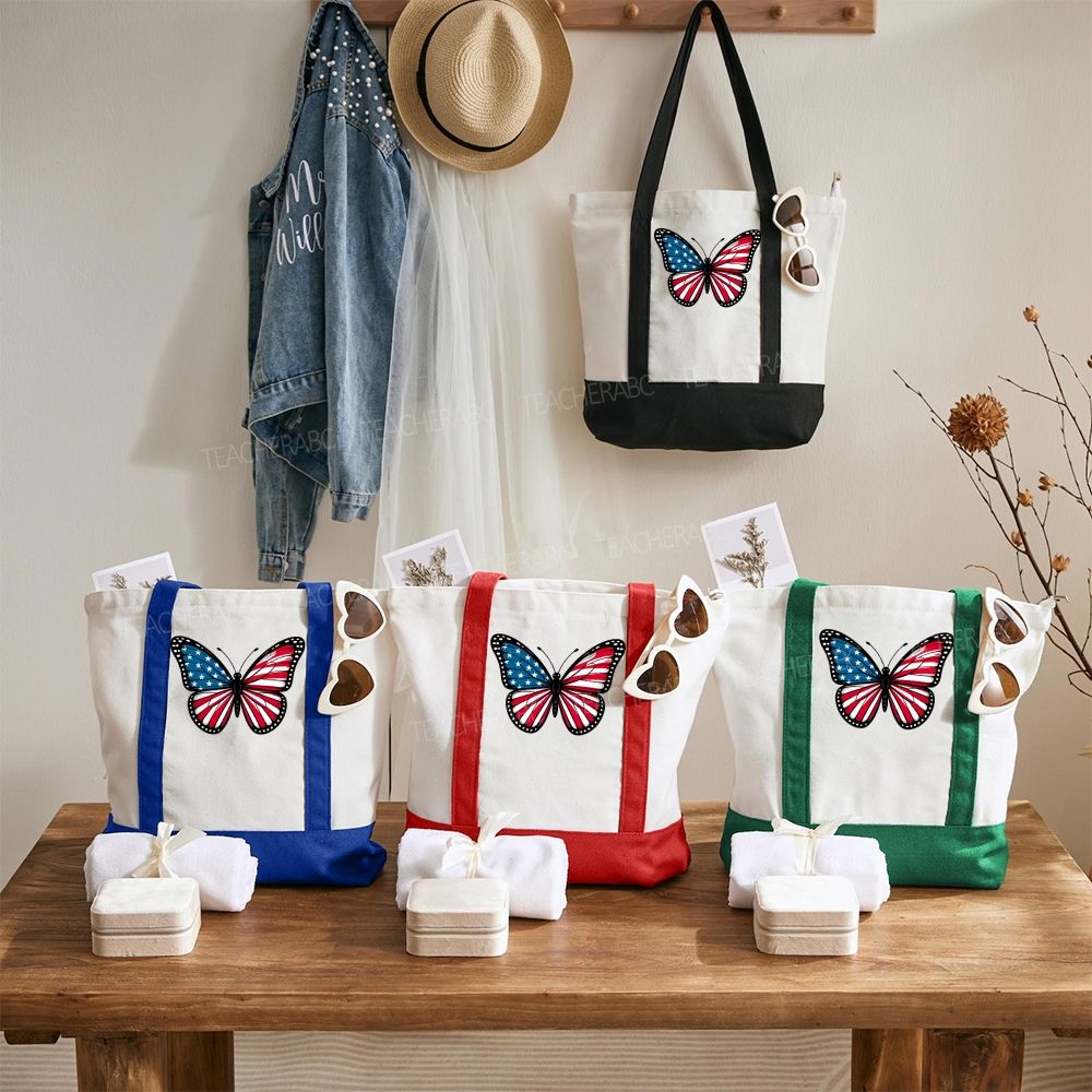 Butterfly Independence Day Color-blocked Canvas Bag