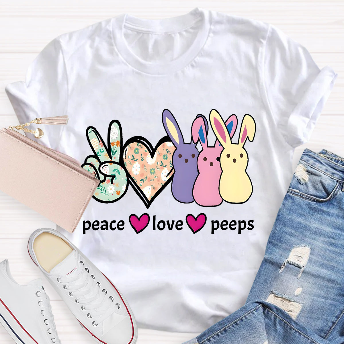 Peace And Peeps Teacher T-Shirt