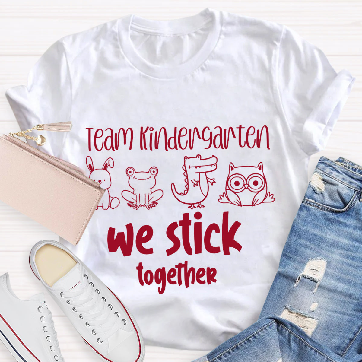 Personalized Grade Kindergarten Team We Stick Together T-Shirt