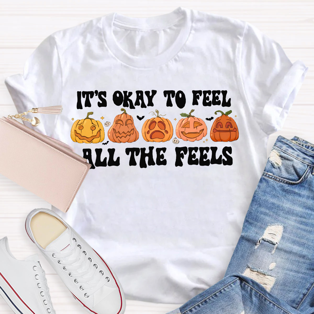 It'S Okay To Feel All The Feels Five Cute Pumpkins T-shirt