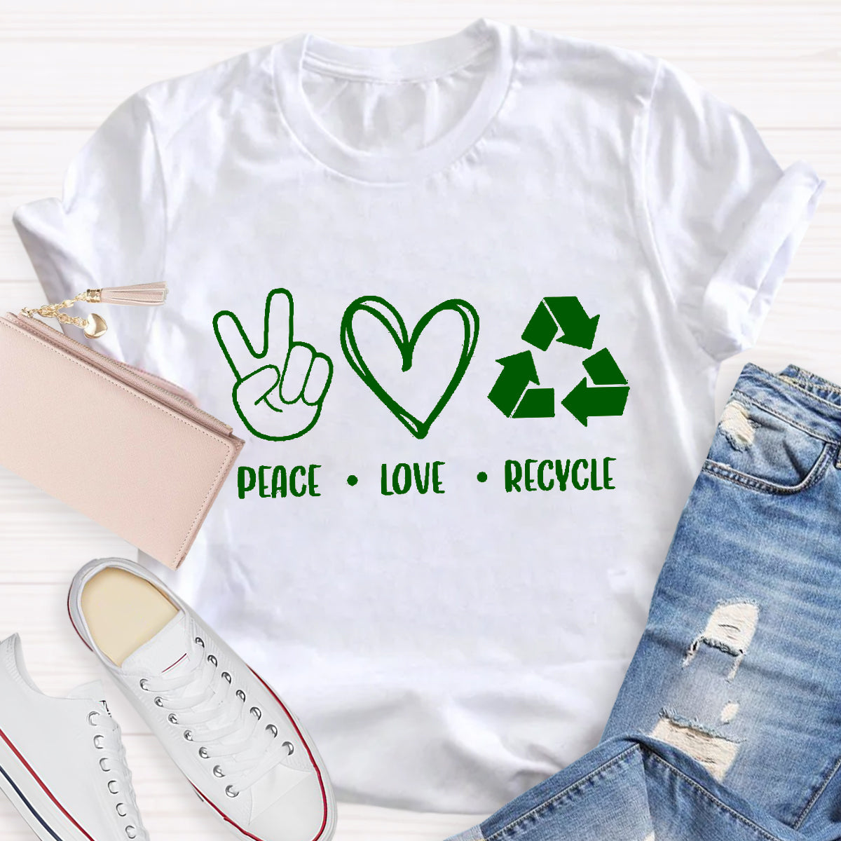 Peace Love Recycle Earth Day T-Shirt