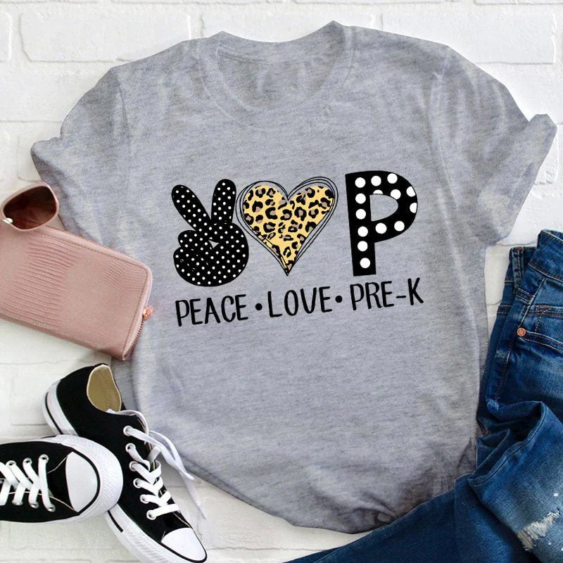 Personalized Peace Love Pre K Teacher Teacher T-Shirt