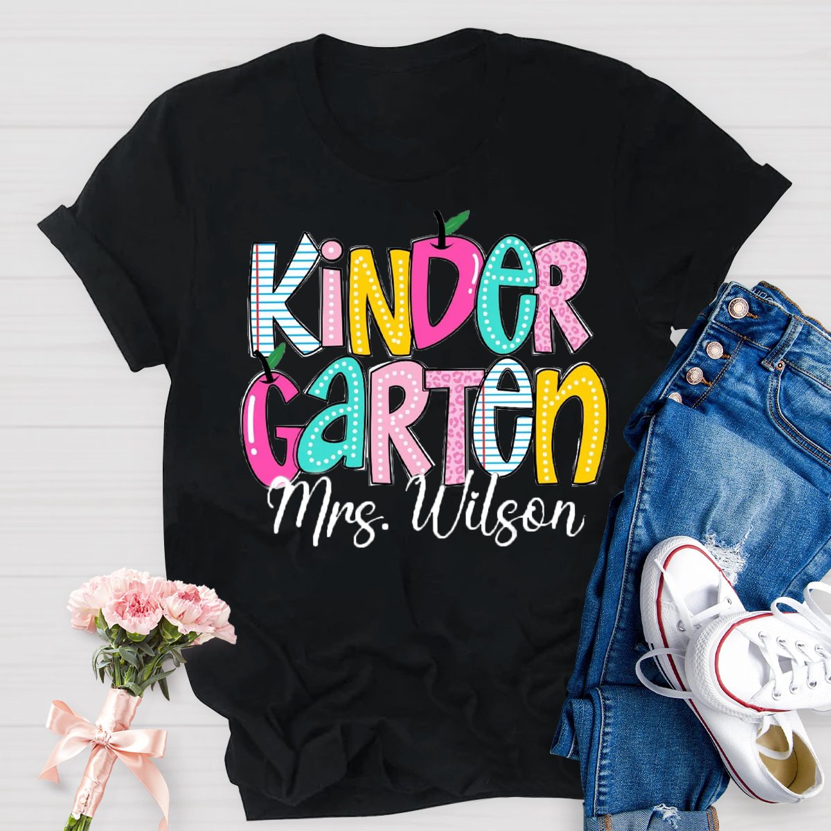 Personalized Grade And Name Colorful Apple T-Shirt