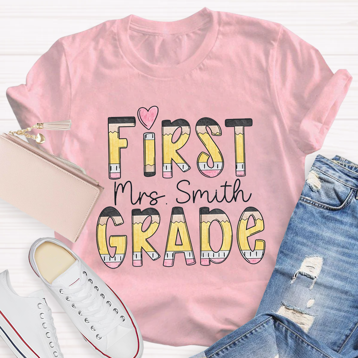 Personalized Grade And Name Teacher Crew T-Shirt