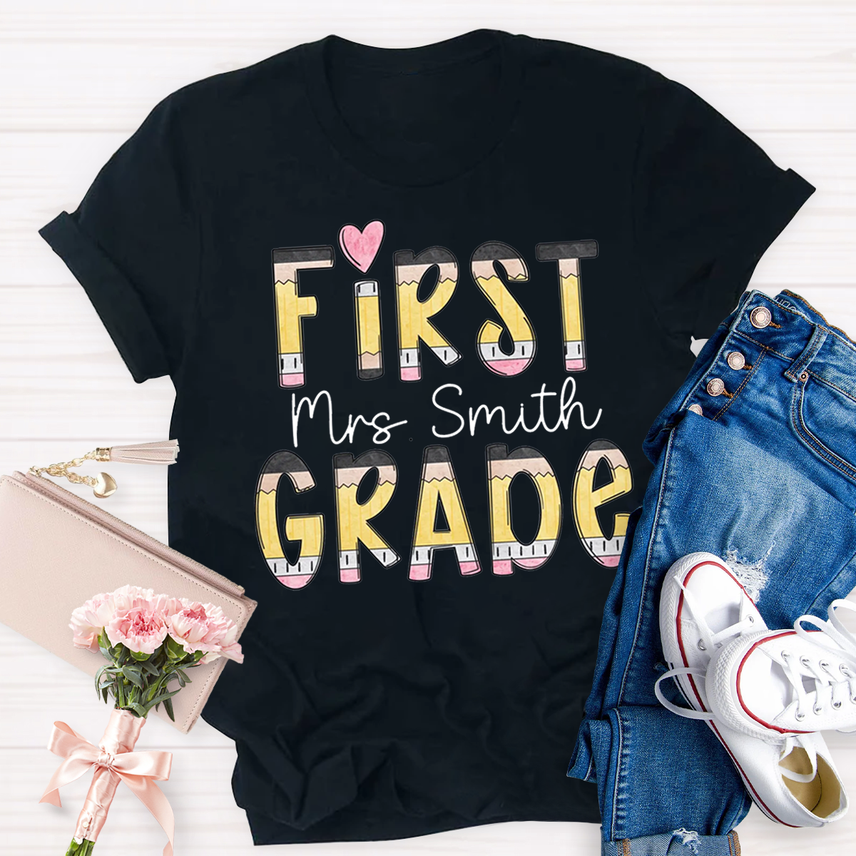 Personalized Grade And Name Teacher Crew T-Shirt