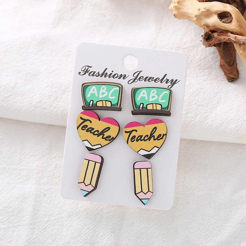 Pencil Heart ABC Blackboard Earrings