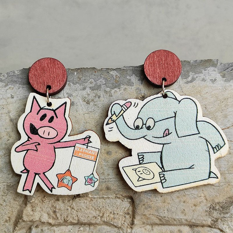 Cute Elephant Decimal Painting Reading Wooden Earrings