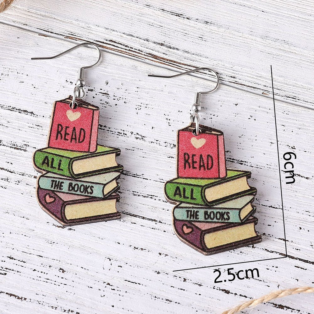 3d Love Textbook Wooden Back-To-School Season Teacher Earrings