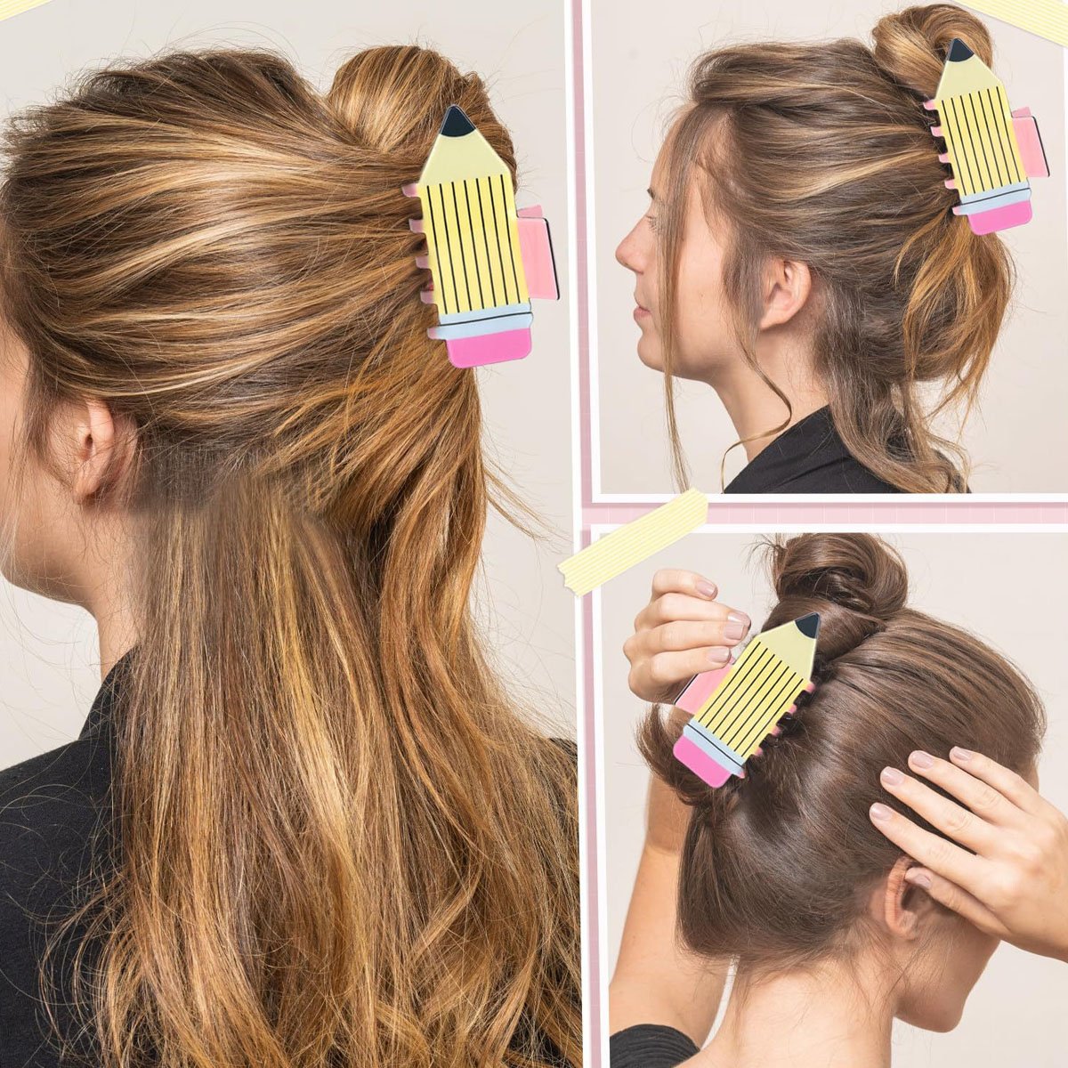 3-Pack Pencil Hair Claw Cute and Fun Hair Accessories