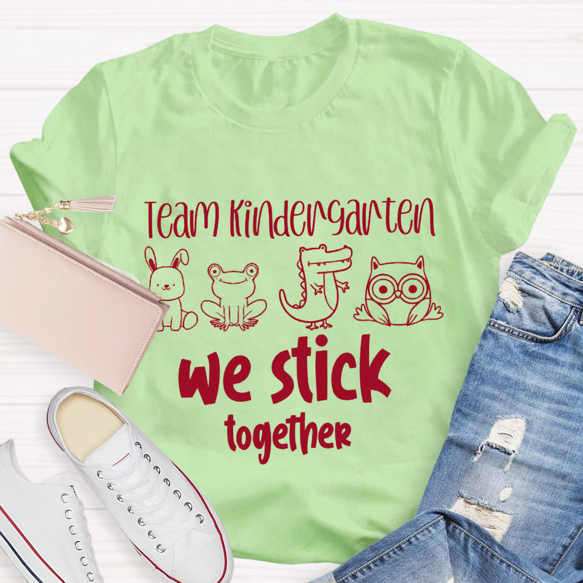 Personalized Grade Kindergarten Team We Stick Together T-Shirt