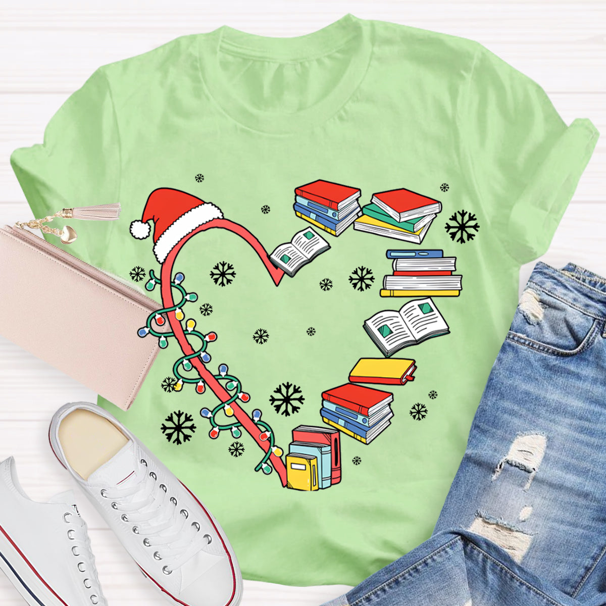 Christmas Lights And Books Snowflake Christmas T-shirt